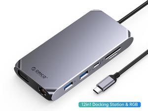 ORICO USB C 12in1Docking Station with 4K60Hz Dual HDMI-compatible VGA 100W PD Hub SD/TF 3.5mm for Laptop Macbook Pro