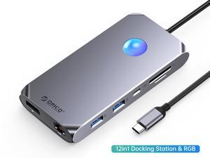 ORICO USB C 12in1Docking Station With RGB, USB C to 4K60Hz Dual HDMI-compatible, DP 1.4  4K/60Hz , 100W PD Hub SD/TF 3.5mm for Laptop Macbook Pro