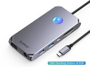 ORICO USB C 12in1Docking Station With RGB, USB C to 4K60Hz Dual HDMI-compatible, VGA 1080P , 100W PD Hub SD/TF 3.5mm for Laptop Macbook Pro