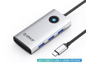 ORICO 6-in-1 USB-C HUB USB C to HDMI Type C Adapter Mini Docking Station with 4K@60Hz HDMI 100W Laptop PD Charging,  USB C USB 3.0 for MacBook Pro, Windows, Chrome OS, Linux Silver