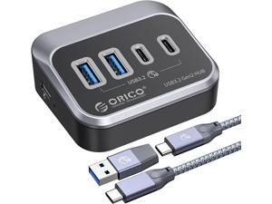 ORICO USB Hub 10Gbps with 2 USB A Ports+2 USB C Ports, USB 3.2 Gen 2 Hub with 1.64Ft USB-C Cable and USB-A Adapter USB Splitter for iMac, All MacBooks, Mac Mini-Plastic Version