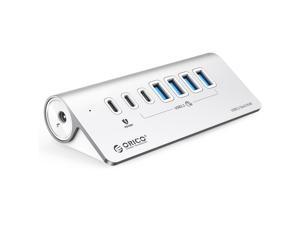 ORICO Powered USB Hub 10Gbps 7 Port USB 32 Gen 2 Hub with 6 USB 32 Data Ports 1 PD 60W Charging Ports 24V3A Power Adapter 164Ft C to C Cable and USBA Adapter Aluminum USB Data Hub for Laptop