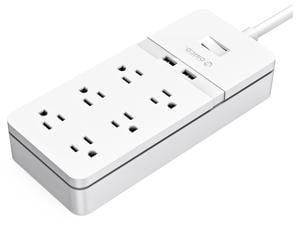 Power Strip 6-Outlet Surge Protector Provides a total power output of 1875W with 2 smart USB Charging Port for home/office/travel
