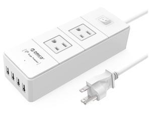 ORICO 2 Outlet Power Strip with Surge Protector 4 USB Intelligence Charging Ports 5V 24A for iPhone 77Puls6S6S P5SEiPadLGSamsungHTC and More  White IPC2A4U