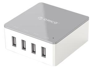 ORICO 30W 4-Port Family-Sized Desktop USB Charger with 2 Prong Power Cord for iPhone 6 6 Plus 5 5C 5S, iPad Air Mini, Galaxy S4 S5, Note 2 3, HTC One (M8), Nexus and More - Grey