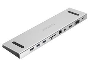 ORICO 4K USB C Dock Station Type C to 3 USB Ports Laptop Docking Stations USB-C x 1,USB3.0 x 3, 4K HDMI/VGA/Mini DP / RJ45 With USB C PD Charging Port, SD/TF Card Slot Audio Interface For Mac Laptop