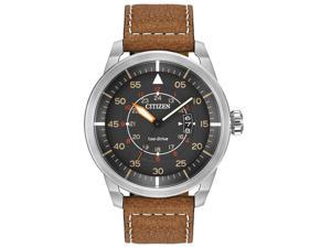 Citizen AW136110H Mens Avion EcoDrive Charcoal Dial Brown Leather Strap Watch