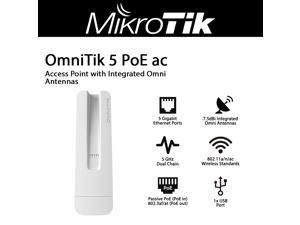 Mikrotik OmniTik 5 PoE ac RBOmniTikPG-5HacD 5GHz Access Point with 5 Gigabit Ports and 2 Integrated 7.5dBi 5GHz Omni Antennas