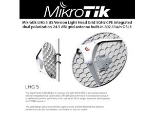 MikroTik - RBLHG-5ND-US - LHG 5 Dual Chain 5GHz 802.11a/n Radio with 24.5dBi Integrated Grid Antenna, 600MHz CPU, 64MB