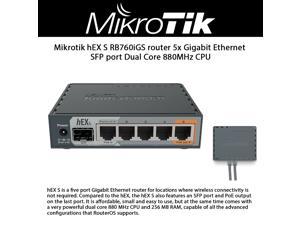 Mikrotik hEX S RB760iGS router 5x Gigabit Ethernet SFP Dual Core 880MHz CPU 256MB RAM USB microSD slot RouterOS L4 IPsec hardware encryption support and The Dude server package