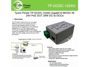 Tycon Power DC to DC converter TP-DCDC-1224G with gigabit PoE Inserter 9-36VDC IN 24VDC out and 19W