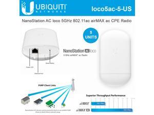 Ubiquiti Networks NanoStation AC loco 5 UNITS 5GHz 802.11ac airMAX CPE Radio 450Mbps Wireless Access Point - Loco5ac Ubiquiti Networks NanoStation AC loco 5 UNITS 5GHz 802.11ac airMAX CPE Radio 450Mbps Wireless Access Point - Loco5ac
