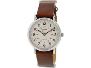 Timex Weekender | Cream Dial Brown Leather Strap Silver-Tone Case | Watch T2P495