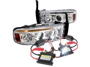 1994-2001 Dodge Ram Halo LED Projector Headlights Chrome+H1 Slim HID Kit