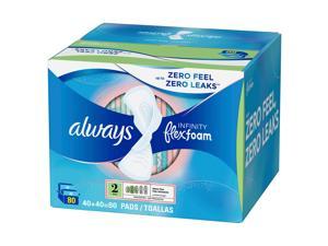 Always Infinity FlexFoam Pads, Size 2, Super Absorbency, Unscented (80 Count)