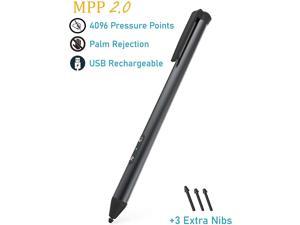 Digital Pen 4096 Pressure Levels, Microsoft Certified, Compatible with Surface Books, Pro 1 & 2, Go 1 & 2, Studio, Laptop, HP, Dell, Asus Series, Rechargeable & Palm Rejection MPP 2.0, 3 Extra Tips