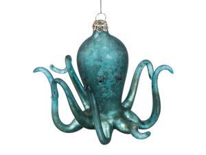 Teal Green Octopus Glass Christmas Holiday Ornament