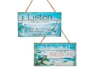 Lighthouse Sailboat Beach Plaques Holiday Ornaments Set of 2 Wood 4.75 Inches