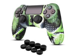 PS4 / Slim / Pro Controller Skin Grip Cover Case Set - Protective Soft Silicone Gel Rubber Shell & Studded Anti-slip Thumb Stick Caps for Sony PlayStation 4 Controller Gaming Gamepad (Mystic Green)