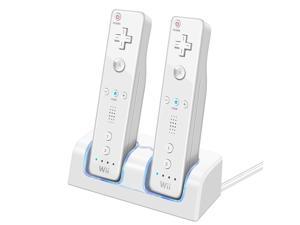 Charging Station for Nintendo Wii Remote - Dual Port Wiimote Controller Charger Dock Cradle with 2 Rechargeable Power Supply Adapter & LED Light for Nintendo Wii Gaming Console Control (White)