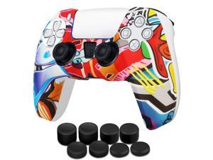 PS5 Controller Cover Skin Case + 8 Thumb Grips Set Compatible with Sony Playstation 5 - Protective Silicone Gel Shell & Anti-slip Stick Caps Accessories for Video Games Gamepad (Graffiti)