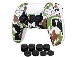 PS5 Controller Cover Skin Case + 8 Thumb Grips Set Compatible with Sony Playstation 5 - Protective Silicone Gel Shell & Anti-slip Stick Caps Accessories for Video Games Gamepad (Camo)