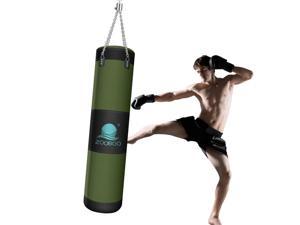 Heavy Punching Bag 39" MMA Boxing Kickboxing Workout Training Exercise Practice Gear Empty with Rotating Chains for Adults Men Women in Army Green