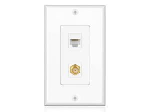 Ethernet Coax Wall Plate with 1 RJ45 Port and 1 Gold Plated TV F-Type Coaxial Cable Connector Socket for Cat6 Cat5e Cat5 Jack, White Ethernet Coax Wall Plate with 1 RJ45 Port and 1 Gold Plated TV F-Type Coaxial Cable Connector Socket for Cat6 Cat5e Cat5 Jack, White