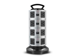 Power Strip with USB Surge Protector - 14 AC Outlet + 4 USB Port Charger Charging Station Power Supply Adapter Multi Socket Plug Powerstrips Bar Stand Tower, Individual Switch, 6FT Extension Cord