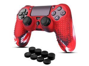 PS4 / Slim / Pro Controller Skin Grip Cover Case Set - Protective Soft Silicone Gel Rubber Shell & Studded Anti-slip Thumb Stick Caps for Sony PlayStation 4 Controller Gaming Gamepad (Mystic Red)