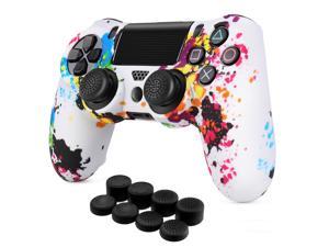 PS4 / Slim / Pro Controller Skin Grip Cover Case Set - Protective Soft Silicone Gel Rubber Shell & Anti-slip Thumb Stick Caps for Sony PlayStation 4 Controller Gaming Gamepad (Splash)