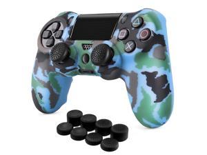 PS4 / Slim / Pro Controller Skin Grip Cover Case Set - Protective Soft Silicone Gel Rubber Shell & Anti-slip Thumb Stick Caps for Sony PlayStation 4 Controller Gaming Gamepad (Camo Blue)