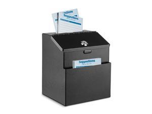 Suggestion Box with Lock Wall Mounted Multi-Purpose Donation Ballot Charity Mailbox Idea Forms Collection Key Drop Box w/ 25 Feedback Cards, Expansion Bolts & Keys (Black)