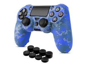 PS4 / Slim / Pro Controller Skin Grip Cover Case Set - Protective Soft Silicone Gel Rubber Shell & Anti-slip Thumb Stick Caps for Sony PlayStation 4 Controller Gaming Gamepad (Camo Mosaic Blue)