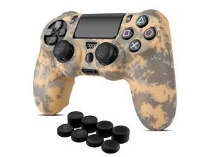 PS4 / Slim / Pro Controller Skin Grip Cover Case Set - Protective Soft Silicone Gel Rubber Shell & Anti-slip Thumb Stick Caps for Sony PlayStation 4 Controller Gaming Gamepad (Camo Mosaic Yellow)