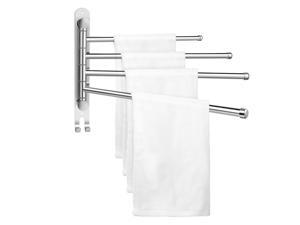 Bath Towel Rack Shelf Organizer, 4-Bar Swing Out Folding Arm & Shower Hook, 12.8 in Wall Mounted Adjustable Swivel Hanging Rail Bathroom Hanger Set, Brushed Stainless Steel Drying Holder for Washcloth Bath Towel Rack Shelf Organizer, 4-Bar Swing Out Folding Arm & Shower Hook, 12.8 in Wall Mounted Adjustable Swivel Hanging Rail Bathroom Hanger Set, Brushed Stainless Steel Drying Holder for Washcloth
