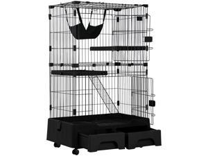 Cat Cage Playpen Kennel Crate 52.3 Inchs Height Cat House Furniture  Cat Litter Box and Storage Case in One Pet Enclosure with 2  Front Doors 2 Ramp Ladders 2 Resting Platforms Beds Tray Hammock Cage