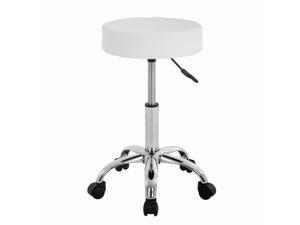 Round Rolling Stool with Swivel Garage Stool Esthetician Chair Tattoo Stool Shop Stools with Wheels PU Cushion Leather Stool for Office, Massage (White)