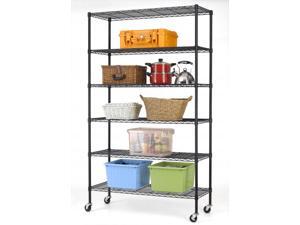 BestMassage WS-776 6-Shelf Commercial Steel Wire Shelving Rack w/ Wheels - Black