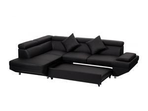 Contemporary Sectional Modern Sofa Bed - Black with Functional Armrest / Back L Contemporary Sectional Modern Sofa Bed - Black with Functional Armrest / Back L