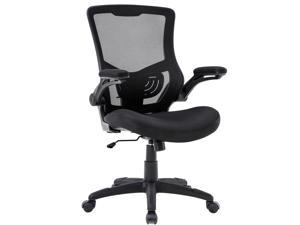 Home Office Chair Desk Chair Mesh Computer Chair with Lumbar Support Flip Up Arms Modern Task Chair Adjustable Swivel Rolling Executive Mid Back Ergonomic Chair For Adults, Black