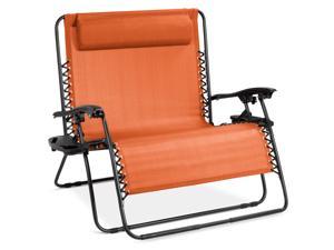 Best Choice Products 2 Person Double Wide Outdoor Folding Zero Gravity Chair Patio Lounger W Cup Holders Brown Newegg Com