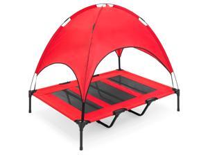 Best Choice Products 48in Outdoor Raised Mesh Cot Cooling Dog Pet Bed w/ Removable Canopy, Travel Bag - Red Best Choice Products 48in Outdoor Raised Mesh Cot Cooling Dog Pet Bed w/ Removable Canopy, Travel Bag - Red