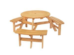 Best Choice Products 6-Person Circular Outdoor Wooden Picnic Table w/ 3 Built-In Benches, Umbrella Hole - Natural Best Choice Products 6-Person Circular Outdoor Wooden Picnic Table w/ 3 Built-In Benches, Umbrella Hole - Natural