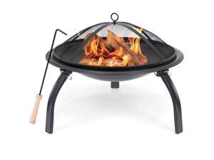 Best Choice Products 22" Folding Steel Fire Pit, Portable Outdoor Camping Fire Bowl w/ Mesh Cover, Poker