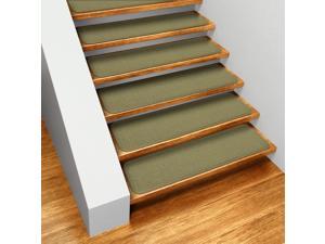 Set of 15 Skid-resistant Carpet Stair Treads - Olive Green - 8 In. X 30 In.