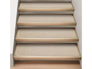 Set of 12 Attachable Indoor Carpet Stair Treads - Ivory Cream - 8 In. X 30 In.