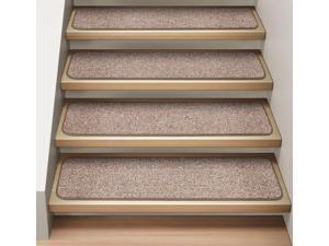 Set of 12 Attachable Indoor Carpet Stair Treads - Pebble Beige  - 8 In. X 30 In.