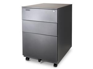 Aurora Modern SOHO Design 3-Drawer Metal Mobile File Cabinet with Lock Key Fully Assembled, (FC-103MB) Metallic Charcoal