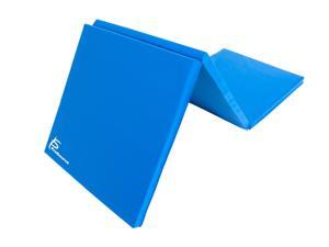 Prosource Fit Tri-Fold Folding Thick Exercise Mat 6’x2’ with Carrying Handles for MMA, Gymnastics Core Workouts, Blue